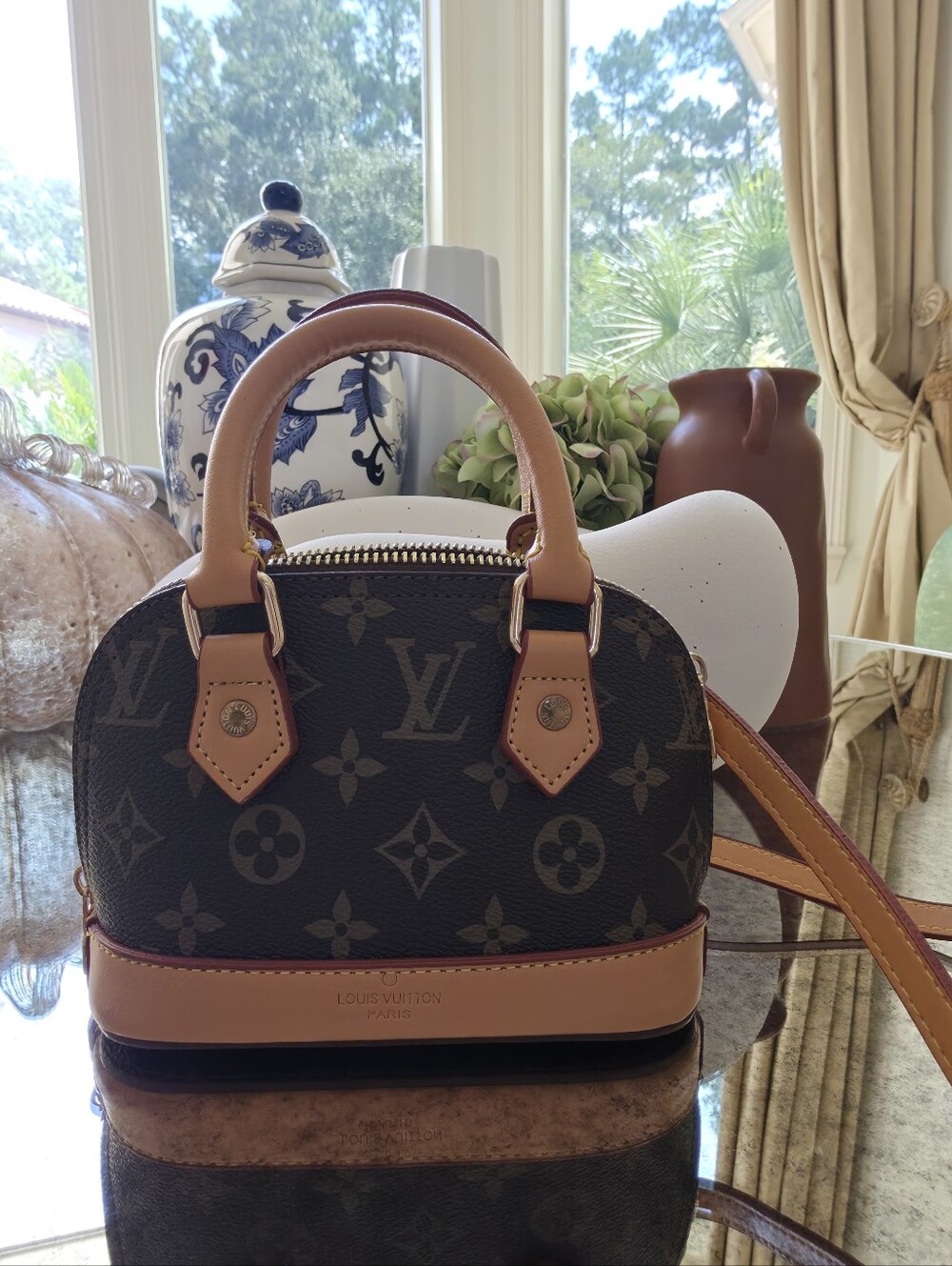 Louis Vuitton Monogram Alma BB Satchel in Brown with Tan Trim